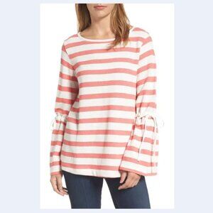 Caslon Boatneck Top Textured Cotton Bell Sleeve Stripe Sailor Nautical Petite XS